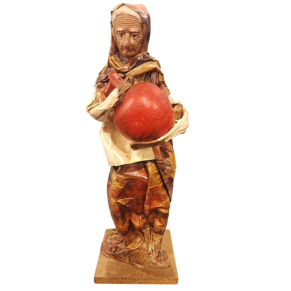 Vintage Handmade Mexican Folk Art Paper Mache Market Woman Broken Pot Figurine